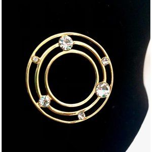 Vintage Monet Signed Mid Century Modern Rhinestone Circle Brooch